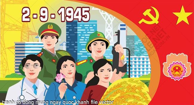 tranh co dong mung ngay quoc khanh file vector